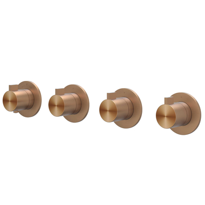 IVY Tribe Afbouwdeel - voor Inbouwthermostaat - 3 stopkranen - symmetry - ronde rozetten - RVS316 - geborsteld mat koper PVD