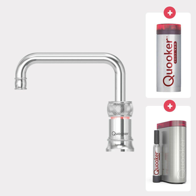 Quooker NL Classic Nordic square kokendwaterkraan opbouw uitloop draaibaar met Pro3 reservoir & Cube reservoir Chroom