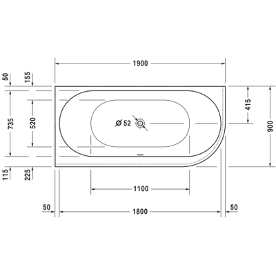 Duravit Darling New kunststof bad acryl hoekmodel voor linkerhoek 190x90x46cm met ommanteling en frame wit