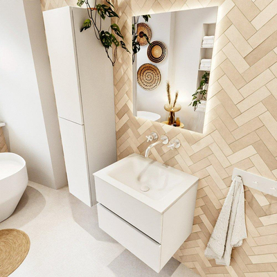 MONDIAZ VICA 60cm badmeubel onderkast Talc 2 lades. Wastafel CLOUD midden zonder kraangat, kleur Talc.