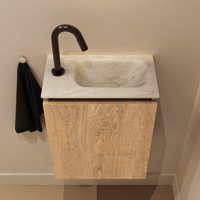 MONDIAZ TURE-DLUX 40cm toiletmeubel Washed Oak. EDEN wastafel Ostra positie rechts. Met 1 kraangat.