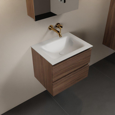 Mondiaz Aivy badmeubelset - 60x45x50cm - 0 kraangaten - 1 wasbak talc Solid surface - Midden - 2 lades - Met spiegelkast - Melamine Mocha