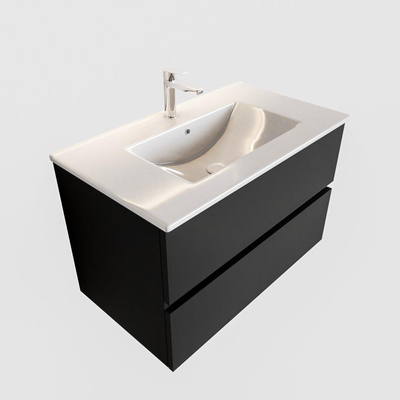 MONDIAZ VICA Badkamermeubelset - 80cm - 2 lades - wasbak Denia midden - 1 kraangat - solid surface urban