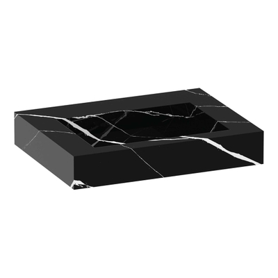 BRAUER Coral wastafel - 60x46x10cm - 1 wasbak - 0 kraangaten - composiet - marmerlook - Nero Marquina