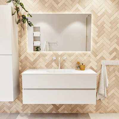 MONDIAZ VICA 120cm badmeubel onderkast Talc 2 lades. Wastafel MOON midden 1 kraangat, kleur Talc.