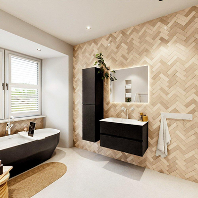 MONDIAZ VICA 80cm badmeubel onderkast Urban 2 lades. Wastafel MOON midden 1 kraangat, kleur Talc.