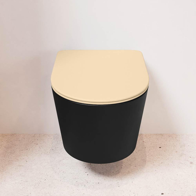 MONDIAZ LAVIE wandclosetpack - 36x53cm - diepspoel - rimless - Urban (zwart) - softclose - quick-release - toiletzitting - Sand (beige)