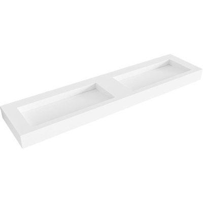 MONDIAZ AVON Vrijhangende wastafel - 195cm - wasbak dubbel - rand 12cm - Solid surface Talc
