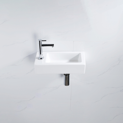 QeramiQ Fuente Fonteinset - 37.5x18.5x9cm - keramiek - kraangat links - fonteinkraan chroom - afvoerplug - verlaagd sifon - Mat wit