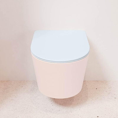 MONDIAZ LAVIE wandclosetpack - 36x53cm - diepspoel - rimless - Rosee (roze) - softclose - quick-release - toiletzitting - clay (blauw)