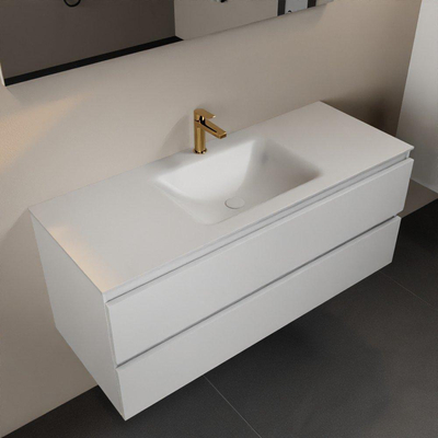 Mondiaz Aivy badmeubelset - 120x45x50cm - 1 kraangat - 1 wasbak talc Solid surface - Midden - 2 lades - Met spiegel - MDF Talc