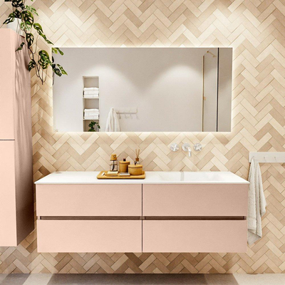 MONDIAZ VICA Badkamermeubelset - 150cm - onderkast rosee - 4 lades - wastafel cloud rechts - zonder kraangaten - 60cm hoge versie - talc