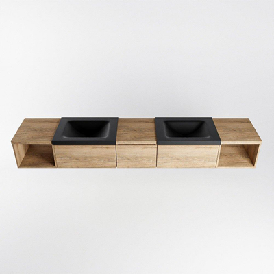 MONDIAZ BUKLA 240cm badmeubel met open module 40 L+R kleur Washed Oak met 3 lades. Wastafel CLOUD dubbel 0 kraangaten kleur Urban.