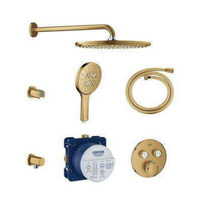 GROHE Grohtherm SmartControl Regendoucheset inbouw - hoofddouche 31cm - handdouche rond - wandarm - slang 175cm - geborsteld cool sunrise