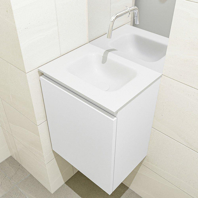 MONDIAZ OLAN Fonteinset - 40x30x40cm - 0 kraangaten - 1 lade - talc mat - wasbak midden - Solid Surface Wit