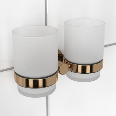 Haceka Kosmos Dubbele Bekerhouder - glas - geborsteld koper