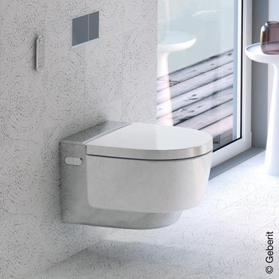 Geberit AquaClean Mera Classic Douche WC - geurafzuiging - warme luchtdroging - ladydouche - softclose - glans/chroom afdekplaatje - glans wit