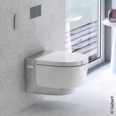 Geberit AquaClean Mera Classic douchewc met geurafzuiging met warme luchtdroging en Ladydouche met softclose zitting glans chroom afdekplaatje Glans Wit