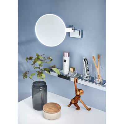 Emco Evo scheer- en cosmeticaspiegel rond 2 schakelaars lichtsterkte en kleur rond 20cm wandmodel 2-armig 5x vergrotend chroom