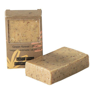 Wellmark Zeep Vegan Soap Bar Green Flower Bran Yellow