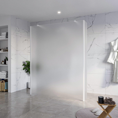 Fortifura Galeria Vrijstaande Inloopdouche - 160x200cm - Glas mat - antikalk - 8mm veiligheidsglas - 2 zijwanden 30cm - wandsteunen en hoekprofielen - Wit mat