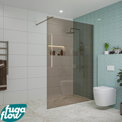 FugaFlow Eccelente Vetro inloopdouche badkamer - 140x200cm - rookglas - wandarm - gunmetal