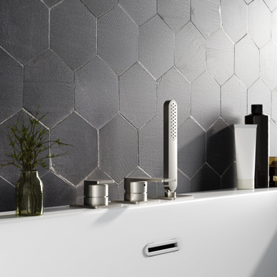 Hotbath Gal Badrandcombinatie één hendel mengkraan zonder uitloop met 2 functies omstel Geborsteld nikkel PVD