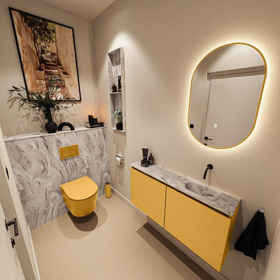 MONDIAZ TURE-DLUX 100cm toiletmeubel Ocher. EDEN wastafel Glace positie rechts. Zonder kraangat.