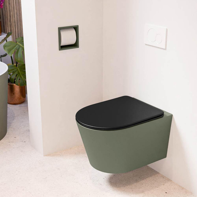MONDIAZ LAVIE wandclosetpack - 36x53cm - diepspoel - rimless - Army (groen) - softclose - quick-release - toiletzitting - Urban (zwart)