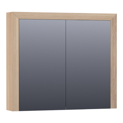 Saniclass Massief eiken spiegelkast 80x70x15cm met 2 links- en rechtsdraaiende spiegeldeuren Hout Smoked oak