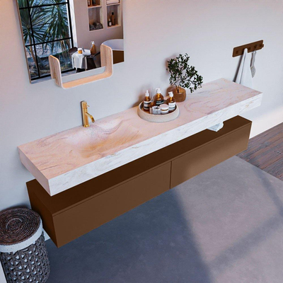 MONDIAZ ALAN - DLUX Badkamermeubelset - 200cm - onderkast - Rust - 2 lades - vrijhangende wastafel - wasbak links - 1 kraangat - Ostra