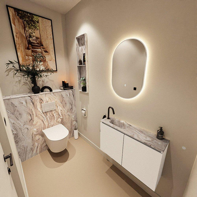 MONDIAZ TURE-DLUX 80cm toiletmeubel Talc. EDEN wastafel Glace positie links. Met 1 kraangat.
