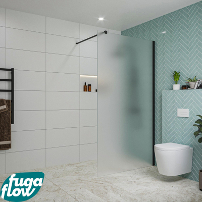 FugaFlow Eccelente Vetro inloopdouche badkamer - 110x200cm - mat glas - wandarm - mat zwart