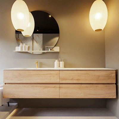 MONDIAZ VICA-DLUX Badkamermeubelset - 200cm - onderkast washed oak - 4 lades - inbouw wastafel cloud links - 1 kraangat - 60cm hoge versie - frape