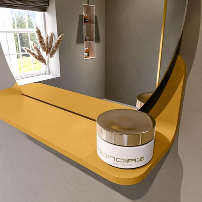 Mondiaz SPOT Badkamerspiegel - rond 40cm - spiegelplanchet - kleur Ocher
