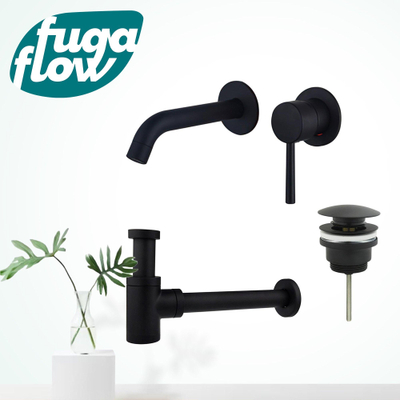 FugaFlow Eccelente Sobrado Badkamer Slim Wastafelkraanset - inbouw wastafelkraan - klikwaste plug - verlaagde design sifon - Mat zwart