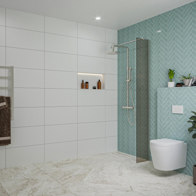 FugaFlow Eccelente Vetro inloopdouche badkamer - 30x200cm - rookglas - wandarm - geborsteld RVS