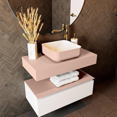 Mondiaz TOP 41 Vrijhangend Topblad - 80x41x12cm - geschikt voor waskom - Solid surface - Rosee