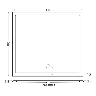 Xenz Mariana douchebak 110x100x4cm rechthoek Acryl Ebony