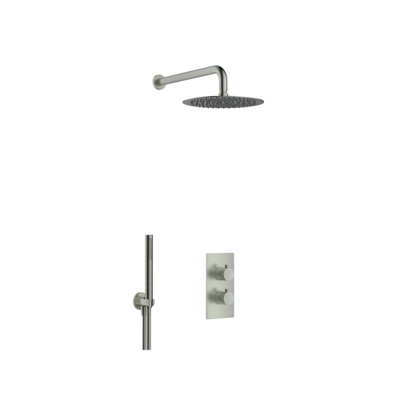 FugaFlow Eccelente Sobrado Badkamer inbouw regendoucheset met thermostaat 25cm hoofddouche incl. staaf handdouche gunmetal PVD