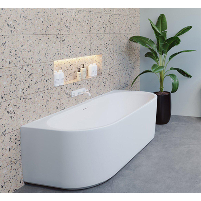 Riho Desire half vrijstaand half vrijstaand ligbad met overloop 180x84cm met Sifon Mat Wit