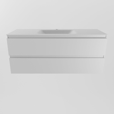 Mondiaz Aivy badmeubelset - 120x45x50cm - 1 kraangat - 1 wasbak talc Solid surface - Midden - 2 lades - Met spiegelkast - MDF Talc