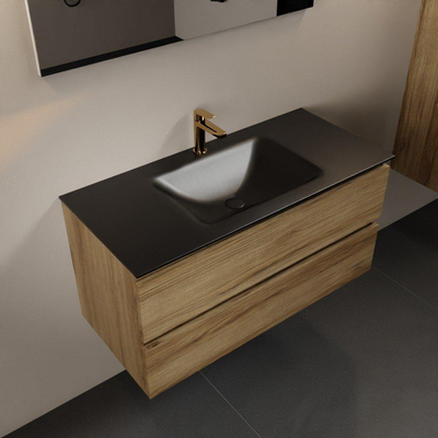 Mondiaz Aivy badmeubelset - 100x45x50cm - 1 kraangat - 1 wasbak urban Solid surface - Midden - 2 lades - Met spiegel - Melamine Chai