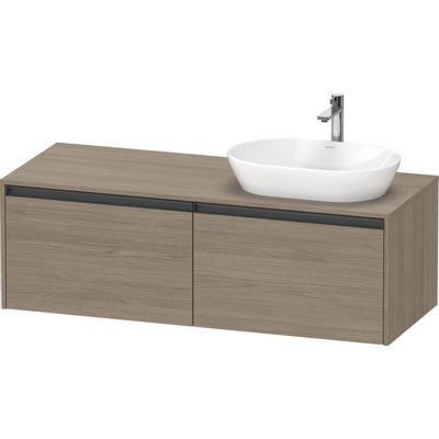 Duravit Ketho 2 wastafelonderbouwkast incl. consoleplaat met 2 laden voor waskom rechts 140x55x45.9cm met handgrepen antraciet eiken terra mat