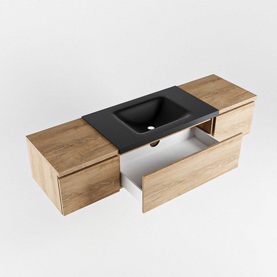 MONDIAZ BUKLA 160cm badmeubel met module 40 kleur Washed Oak met 3 lades. Wastafel CLOUD midden 0 kraangaten kleur Urban.