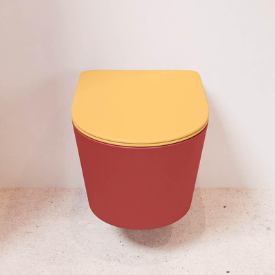 MONDIAZ LAVIE wandclosetpack - 36x53cm - diepspoel - rimless - Fire (rood) - softclose - quick-release - toiletzitting - Ocher (geel)