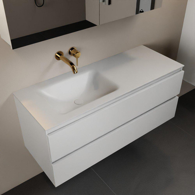 Mondiaz Aivy badmeubelset - 120x45x50cm - 0 kraangaten - 1 wasbak talc Solid surface - Links - 2 lades - Met spiegelkast - MDF Talc