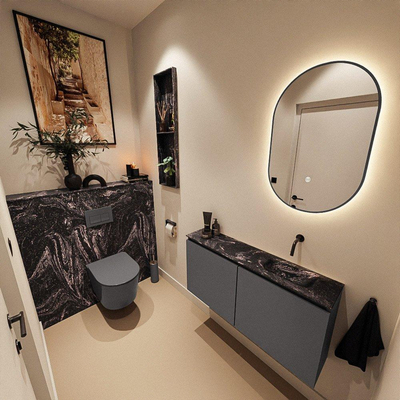 MONDIAZ TURE-DLUX 100cm toiletmeubel Dark Grey. EDEN wastafel Lava positie rechts. Zonder kraangat.