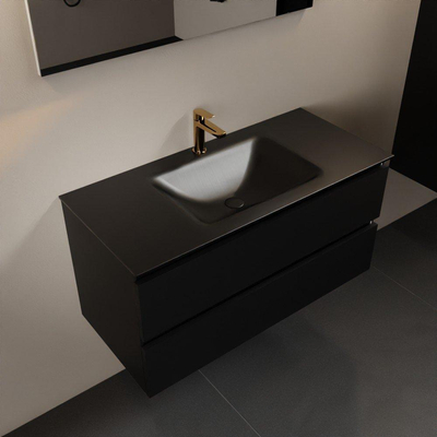 Mondiaz Aivy badmeubelset - 100x45x50cm - 1 kraangat - 1 wasbak urban Solid surface - Midden - 2 lades - Met spiegel - MDF Urban