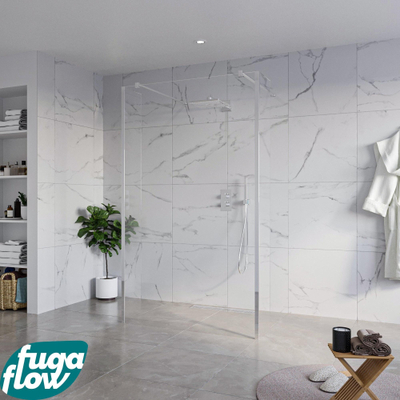 FugaFlow Eccelente Vetro Vrijstaande inloopdouche badkamer - 120x200cm - Helder - antikalk - 8mm veiligheidsglas - 2 zijwanden 40cm - met wandarmen en hoekprofielen - Chroom -